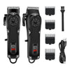 A set of professional cordless hair clippers and attachments for beard and hair trimming, shown in black.