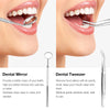 A dental mirror and a dental tweezer are shown for cleaning teeth.
