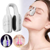 A white microcurrent nose lifter and sculpting tool is shown being used on a woman's face.