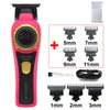 Pink cordless hair trimmer with LED display and various sized cutting combs