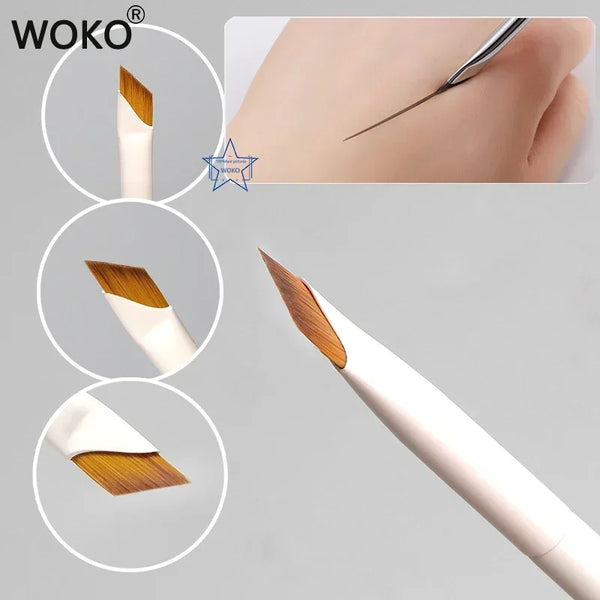 A set of precision eyeliner application brushes shown in various angles and close-ups.