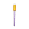 A clear glass bottle with a gold cap and a white applicator for cleaning eyelash extensions.