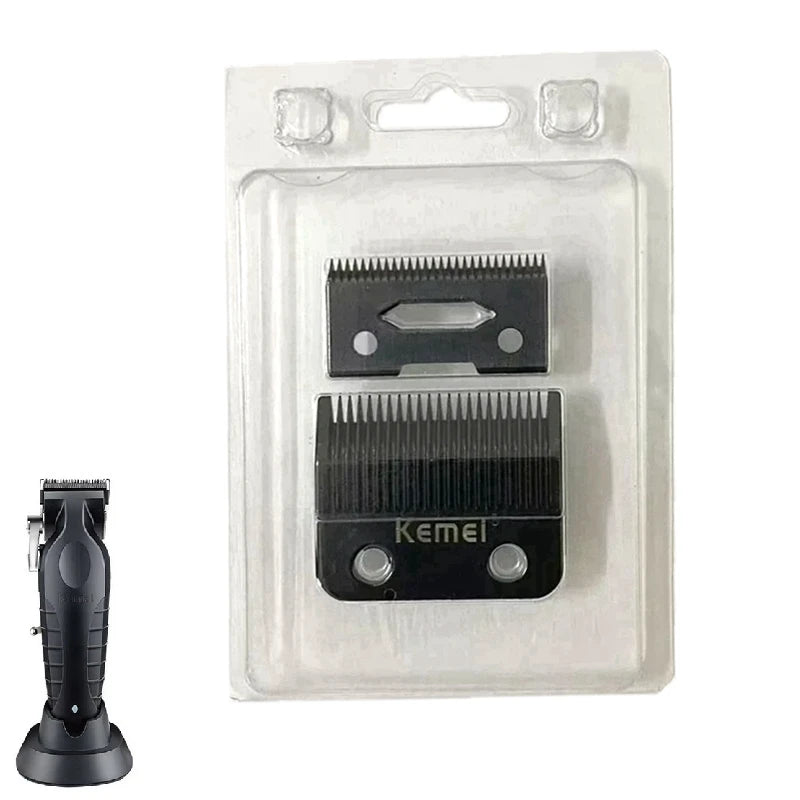 A clear plastic package containing two replacement blades for a hair clipper.