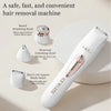 A white electric hair removal machine shown with various trimming heads for beard and nose grooming