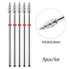 A set of five diamond nail drill bits with silver and black bodies shown vertically.