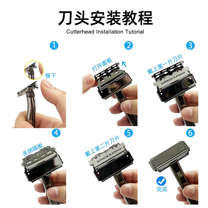 Tutorial showing the installation process for a cutterhead on a double-edge safety razor.