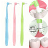 A set of three precision interdental toothbrushes in blue, pink, and lime green with cleaning tools.