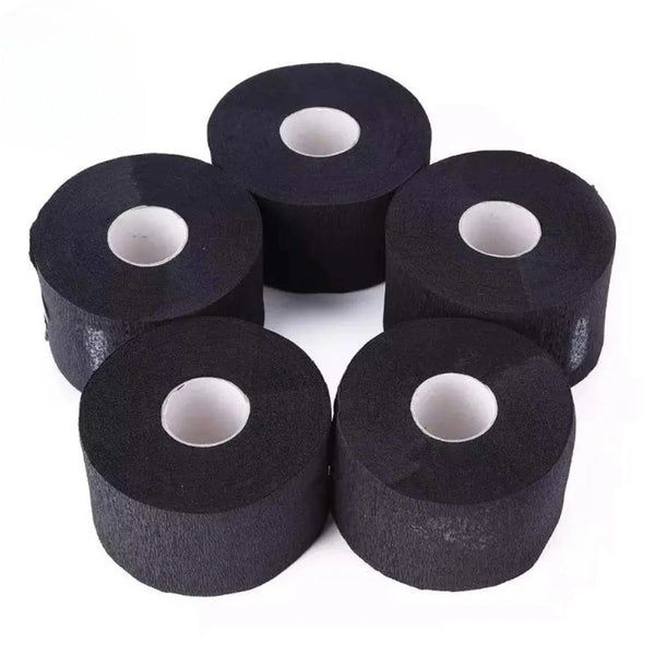 Three rolls of black disposable neck paper used for salon procedures