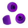 A pair of purple silicone earplugs shown in different views.