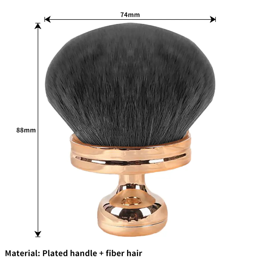 Pinceau de maquillage à cheveux en fibre noire avec manche plaqué or, vue de dessus.