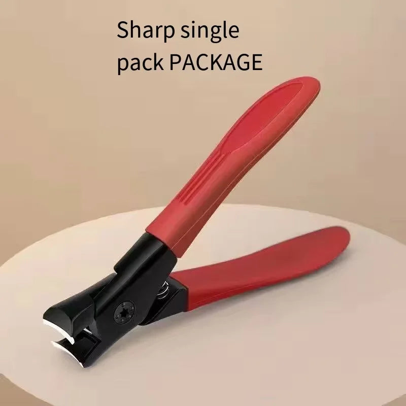 A single red and black heavy duty stainless steel nail clipper is shown on a light background.