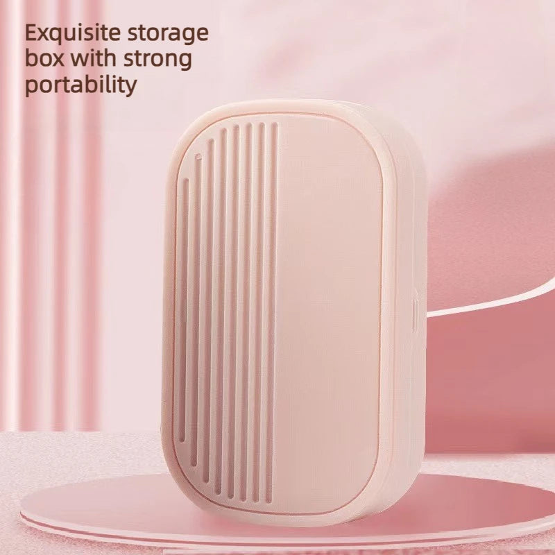 A pink storage box for a stainless steel nail clipper set with strong portability.
