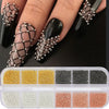 A collection of gold mixed stainless steel bead nail art decorations in various shades and sizes.