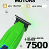 A close-up of a bright green electric hair clipper with a metal comb attachment, highlighting its high-speed motor features.