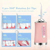 A set of four precision electric water floss tips and a manual tongue cleaner for oral cleaning.