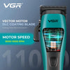 Nahaufnahme einer teal VGR Vector Motor DLC Klingenhaartrimmer mit schwarzem Gehäuse und grünem Lichteffekt.