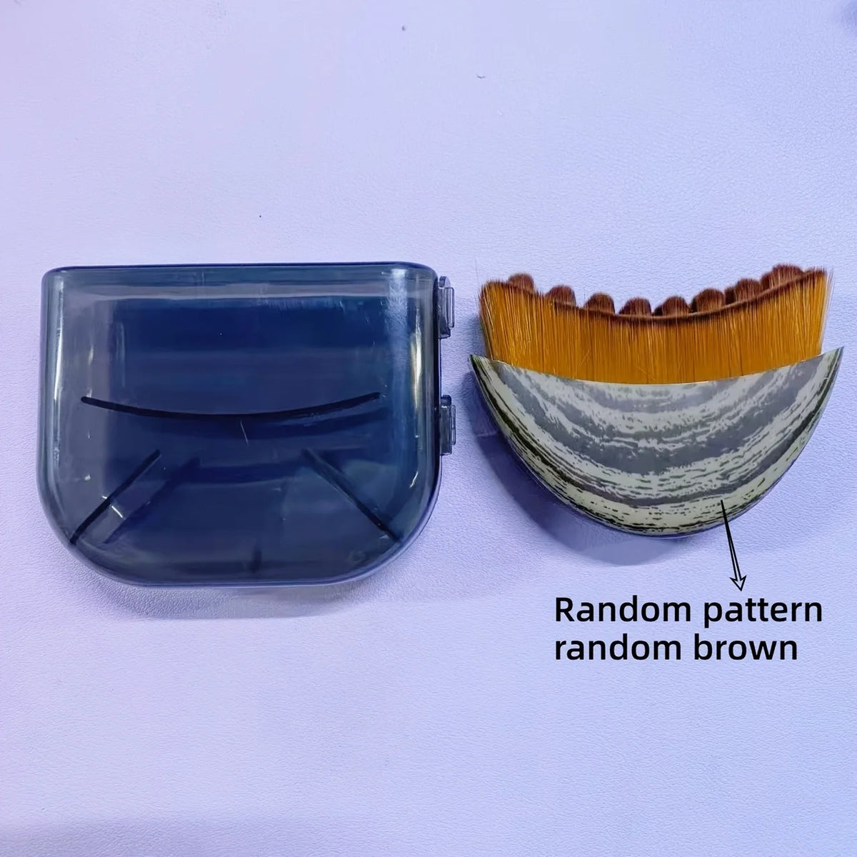 A blue plastic face brush with a random brown pattern is shown next to its natural fiber counterpart.