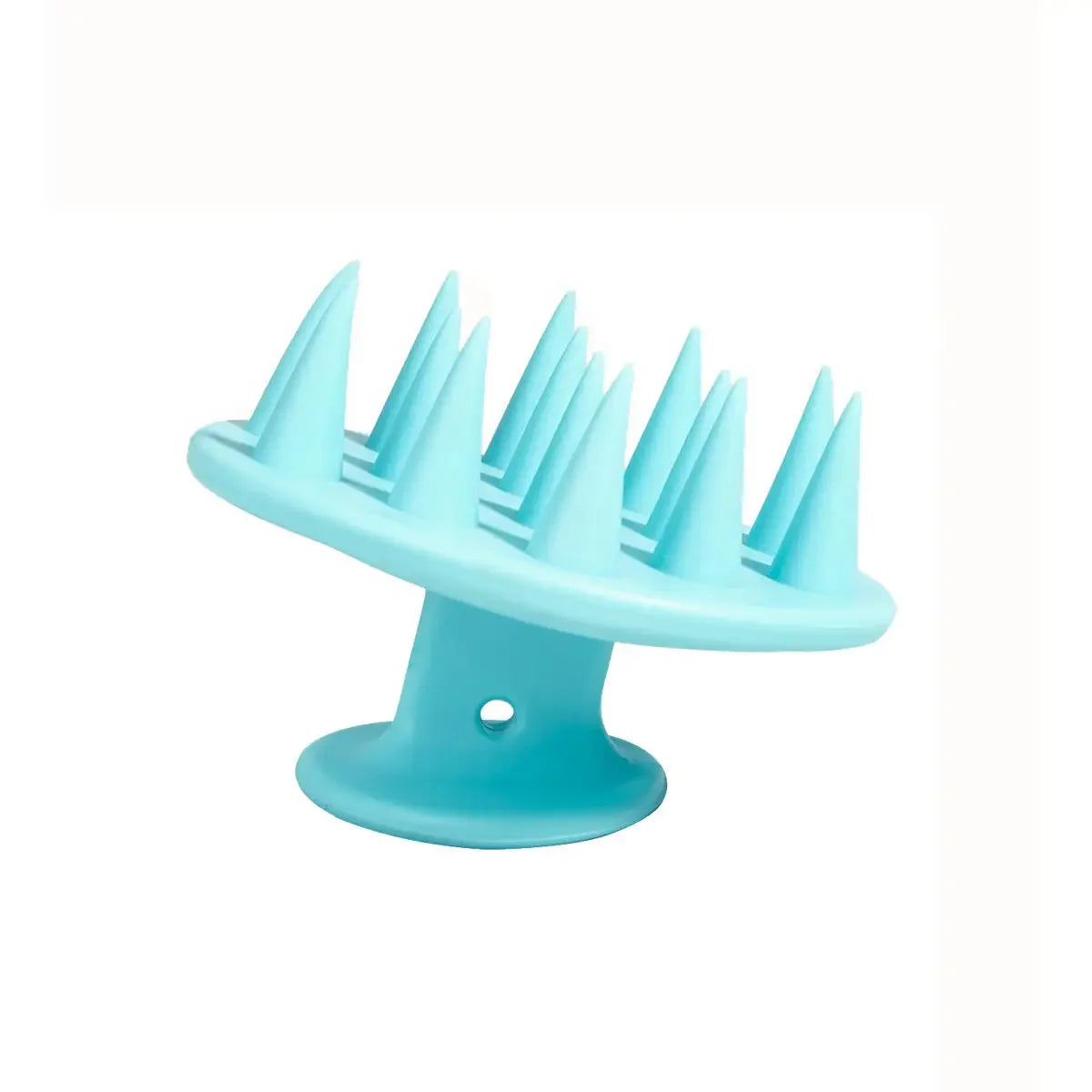 Brosse de massage pour cuir chevelu et cheveux en silicone bleu clair, portable, avec plusieurs pointes.