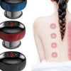 Three black and blue electric cupping tools shown with a woman's back demonstrating skin massage.