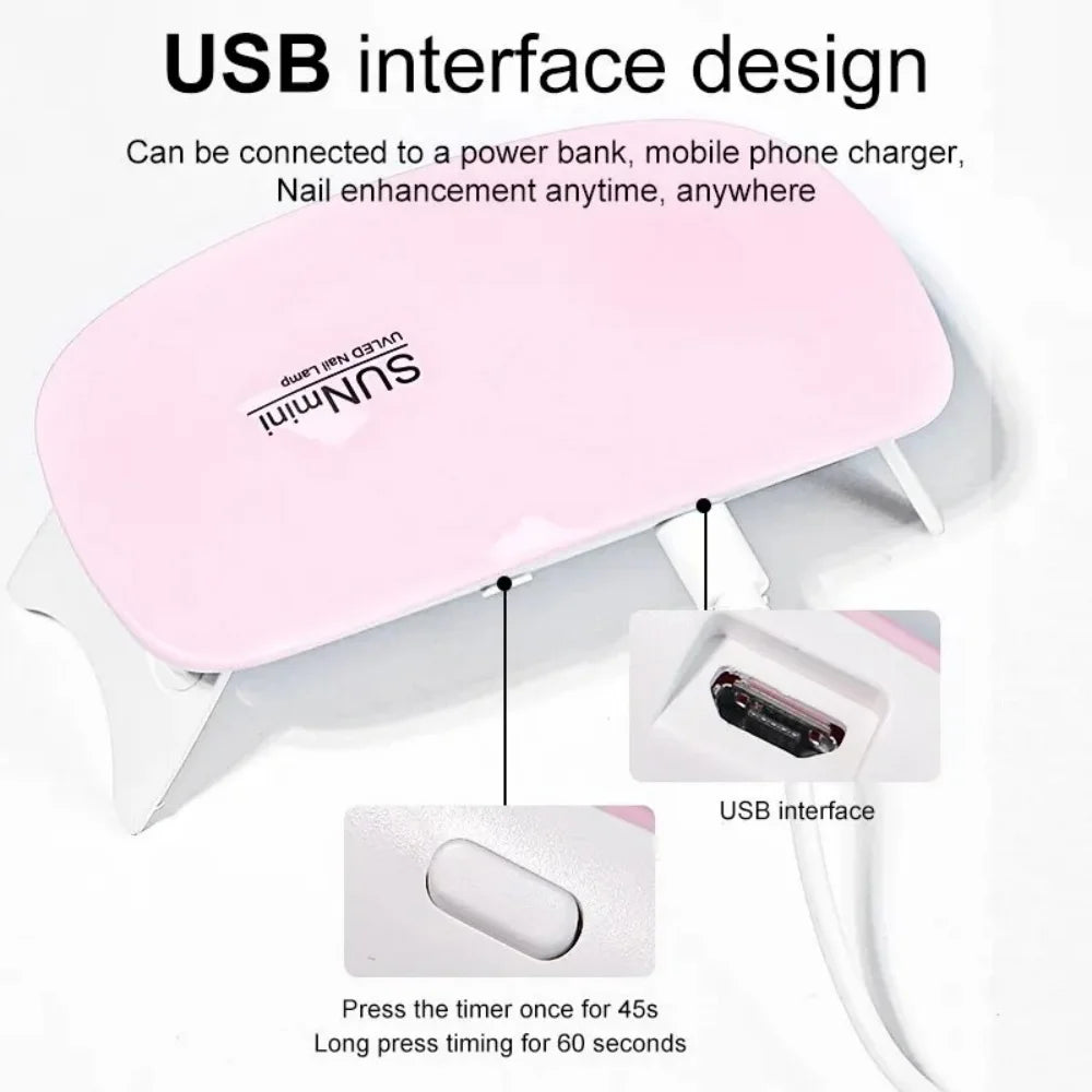 Pink USB interface design for a portable UV LED nail dryer lamp with timer settings
