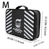 Black and white striped storage bag for professional barber tools featuring a skull design