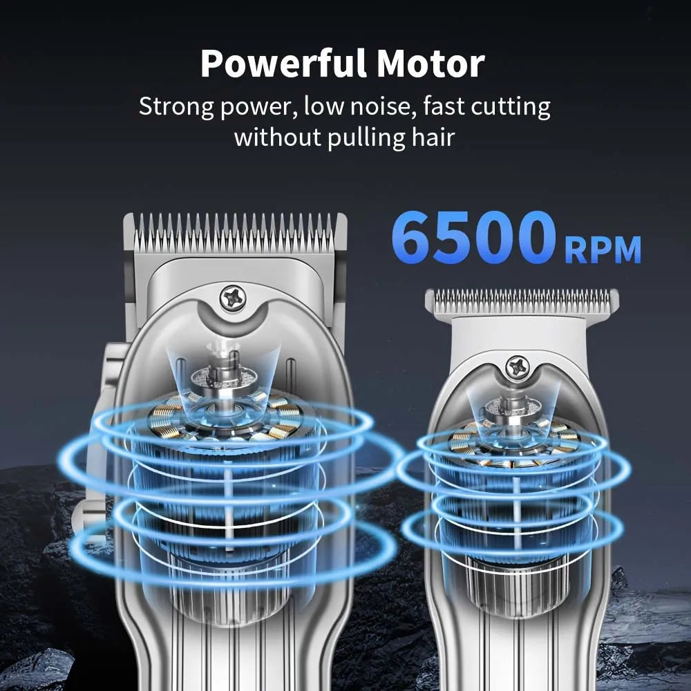 Close-up view of a professional cordless hair clipper motor and blades showing the cutting mechanism.