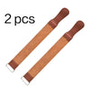 Two brown leather sharpening strips or strops for a straight razor.