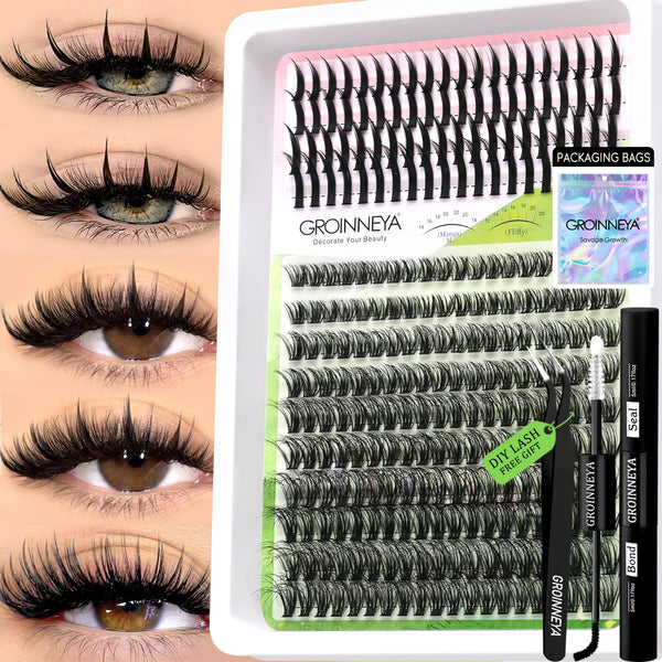 Packaging bags of Groinneya DIY spiky lash clusters for bold extensions