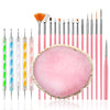 A collection of professional nail art tools including various shaped and sized acrylic files and tips in pink and silver.