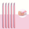 A set of pink nail art liner brushes with ultra-fine tips displayed vertically on a pink background.