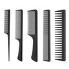 A set of five black silicone hair detangler comb brushes with varying tooth sizes.