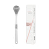 A white reusable tongue cleaner brush and its packaging box are shown side by side.