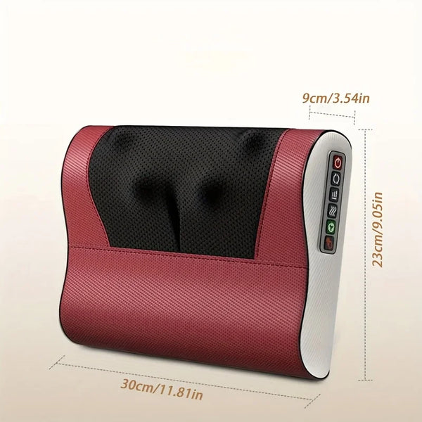 A pink and black deep kneading massage pillow with a white accent, shown from the side.