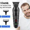 Ein Mann benutzt ein schwarzes elektrisches Haartrimmer-Kit mit verschiedenen Aufsätzen für Haare und Bart.