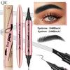 A set of QIC 2in pen eyeliner and eyebrow pencils in pink and black packaging with cosmetic brushes.