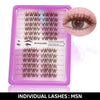A pink plastic tray containing individual brown eyelash clusters for DIY lash extensions.