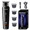 A black Kemei professional electric hair clipper with various attachments shown on a white background.