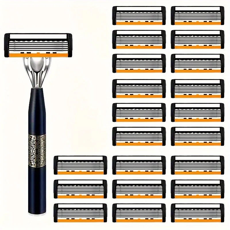 A set of classic multi-blade safety razor cartridges displayed in a grid format.