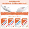 White 3D red light EMS eye massager device showing four massage modes