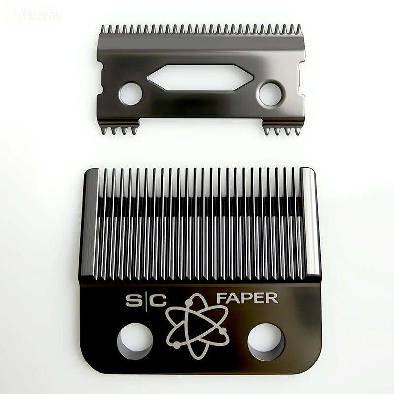 Set schwarze Keramik-Haarschere mit Metallhalter und einer separaten Klinge.