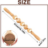 A natural wood gua sha roller shown with various sizes and a close-up of the tip.