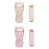 A pair of pink and beige cartoon mini eyelash curlers shown in different orientations.