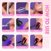 Instructions showing how to use a clip-on UV LED nail lamp for sanding, coating, curing, and finishing nails.