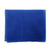 A rectangular blue reusable exfoliating bath sponge washcloth made of mesh material.