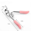 A pink pro makeup eyelash curler tool shown with dimensions.