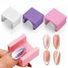 A set of 5D cat eye magnet tools in white, purple, and pink colors shown alongside nail tips.