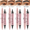 A set of multi-color waterproof eyebrow pens in various shades and finishes shown next to models' eyebrows.