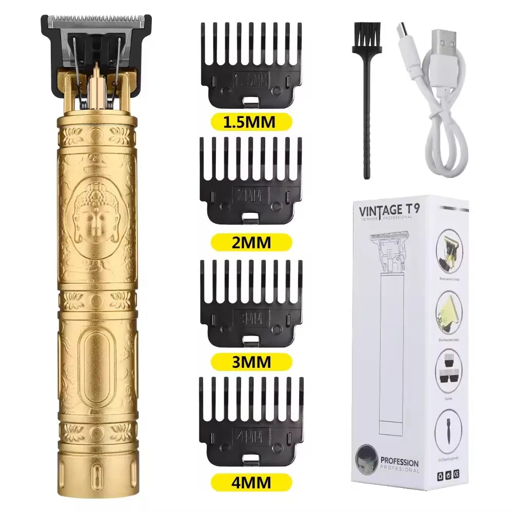 A set of professional rechargeable hair grooming combs in various sizes from 1.5mm to 4mm packaged in a box.