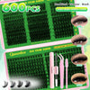 A kit of false eyelash clusters in various lengths and styles for DIY use with a brush and tweezers.
