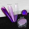 A set of nail glitter powders including black and purple bases with mixing gel and clear base shown next to a jar